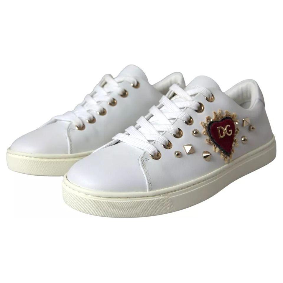Dolce & Gabbana White Portofino Sacred Heart Sneakers Women Shoes Dolce & Gabbana Light Gray