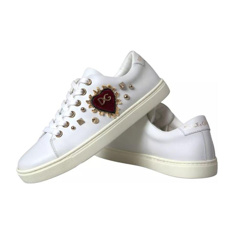 Dolce & Gabbana White Portofino Sacred Heart Sneakers Women Shoes Dolce & Gabbana Light Gray