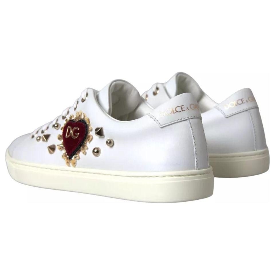 Dolce & Gabbana White Portofino Sacred Heart Sneakers Women Shoes Dolce & Gabbana Light Gray