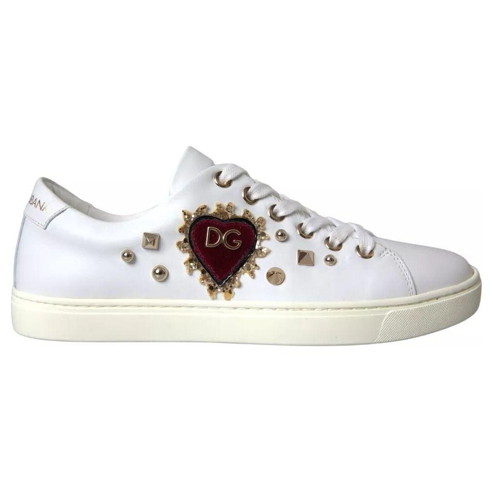 Dolce & Gabbana White Portofino Sacred Heart Sneakers Women Shoes Dolce & Gabbana Light Gray