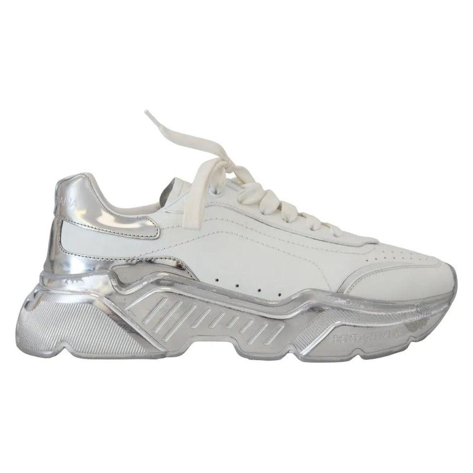 Dolce & Gabbana White Silver Leather Daymaster Women Sneakers Shoes Dolce & Gabbana Gray