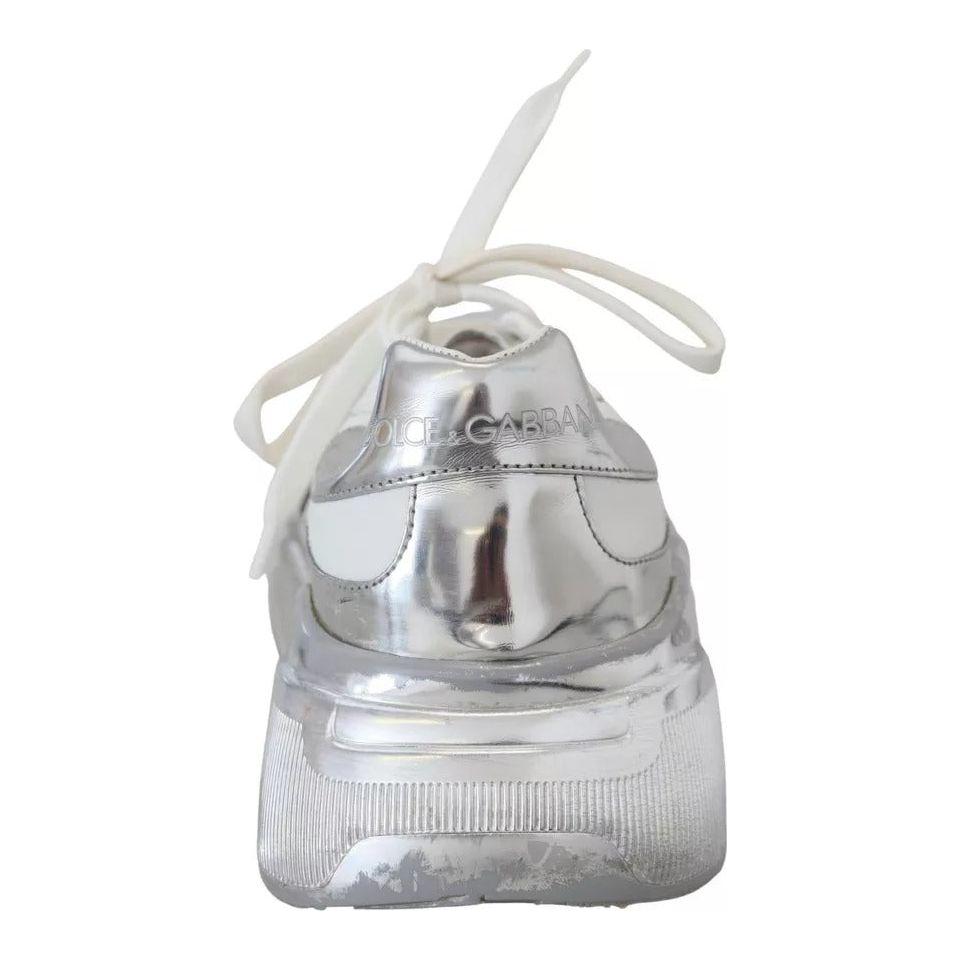 Dolce & Gabbana White Silver Leather Daymaster Women Sneakers Shoes Dolce & Gabbana Gray