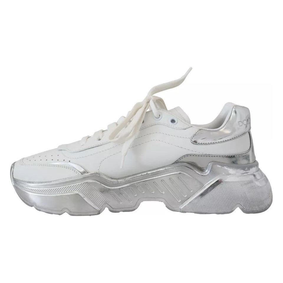 Dolce & Gabbana White Silver Leather Daymaster Women Sneakers Shoes Dolce & Gabbana Gray