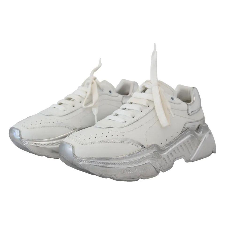 Dolce & Gabbana White Silver Leather Daymaster Women Sneakers Shoes Dolce & Gabbana Gray