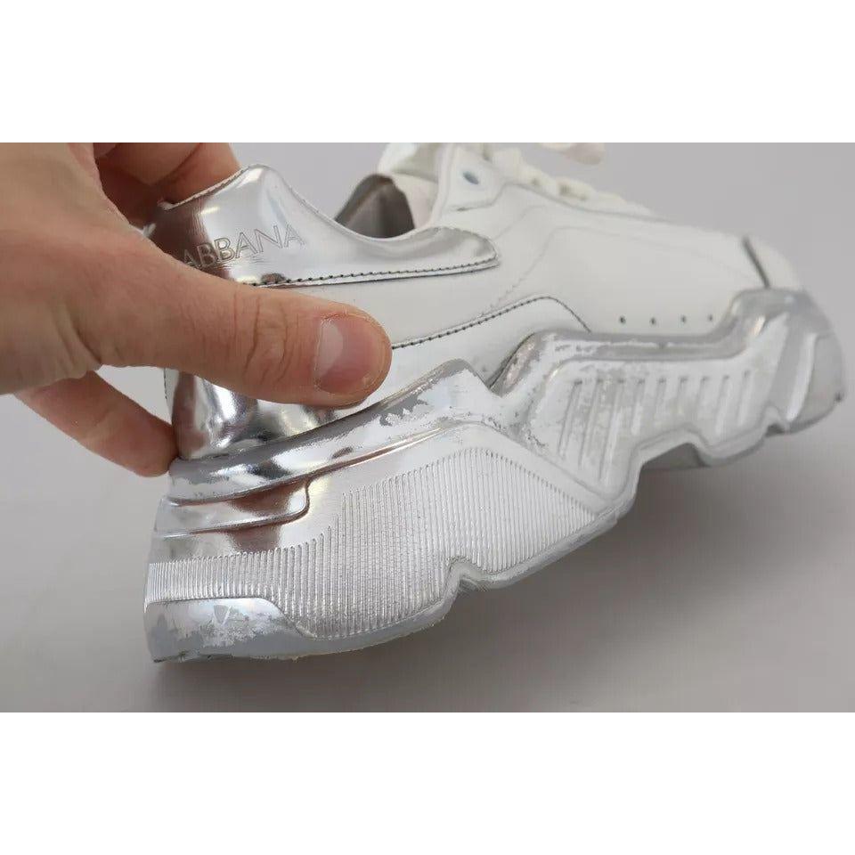 Dolce & Gabbana White Silver Leather Daymaster Women Sneakers Shoes Dolce & Gabbana Dark Gray