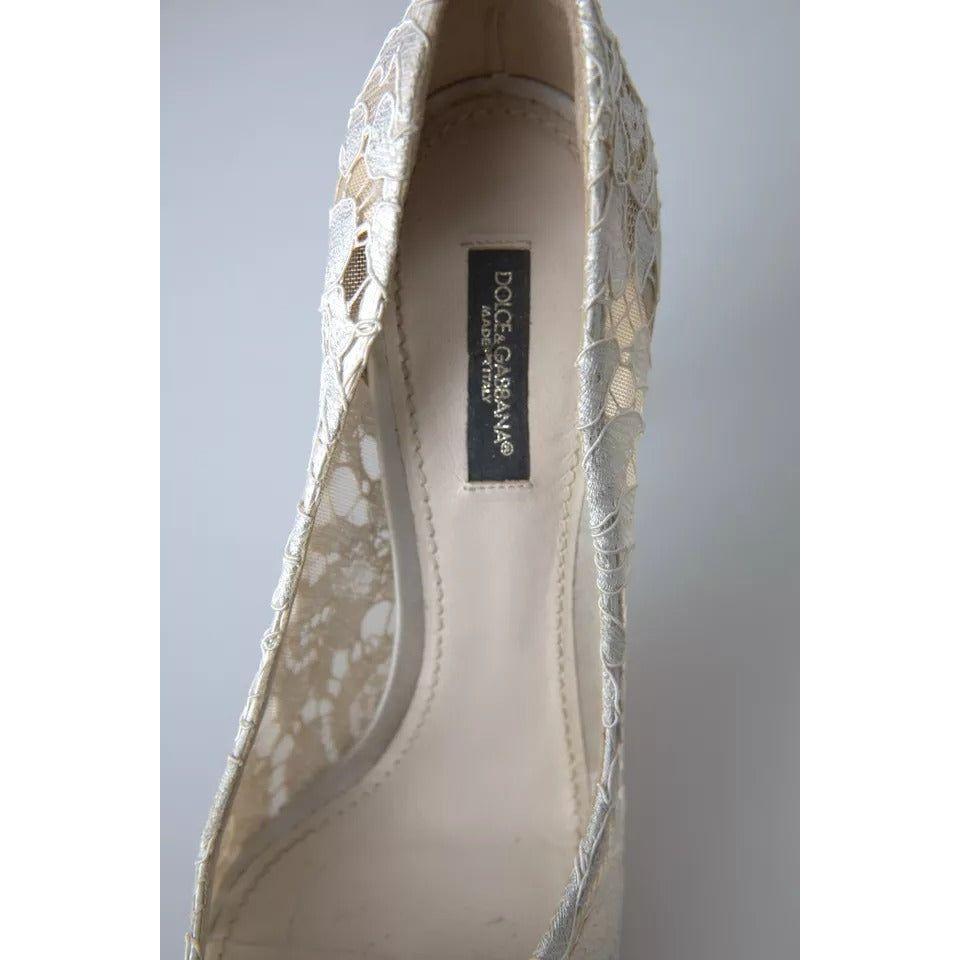 Dolce & Gabbana White Taormina Lace Crystal Heels Pumps Shoes Dolce & Gabbana Dark Gray