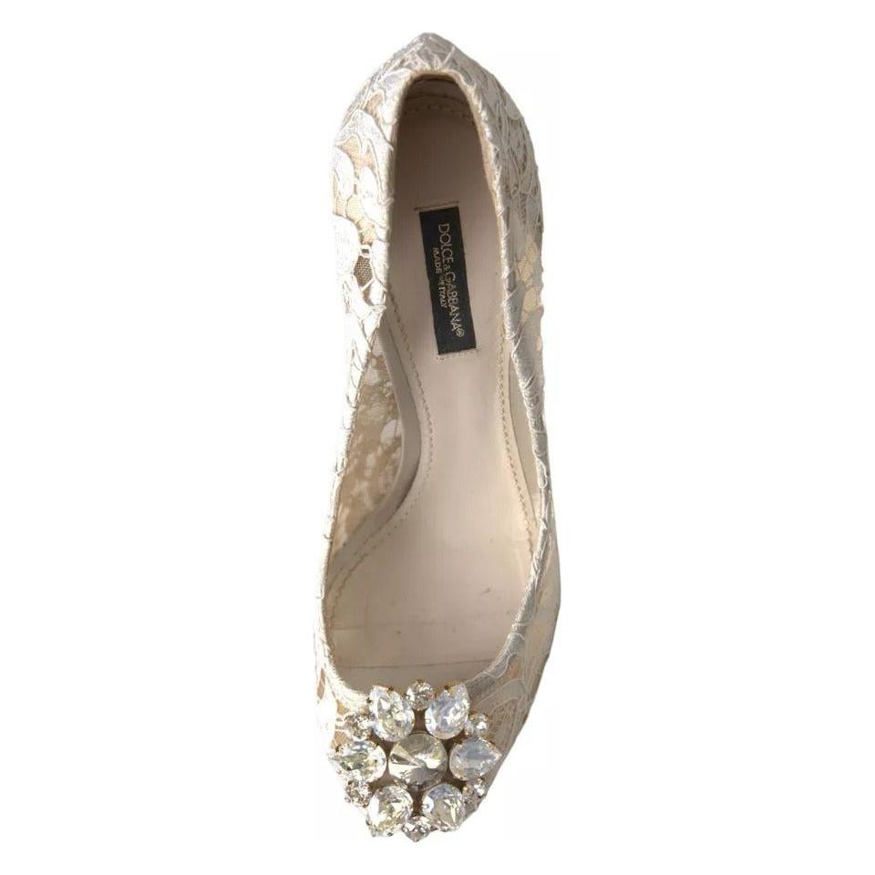 Dolce & Gabbana White Taormina Lace Crystal Heels Pumps Shoes Dolce & Gabbana Rosy Brown