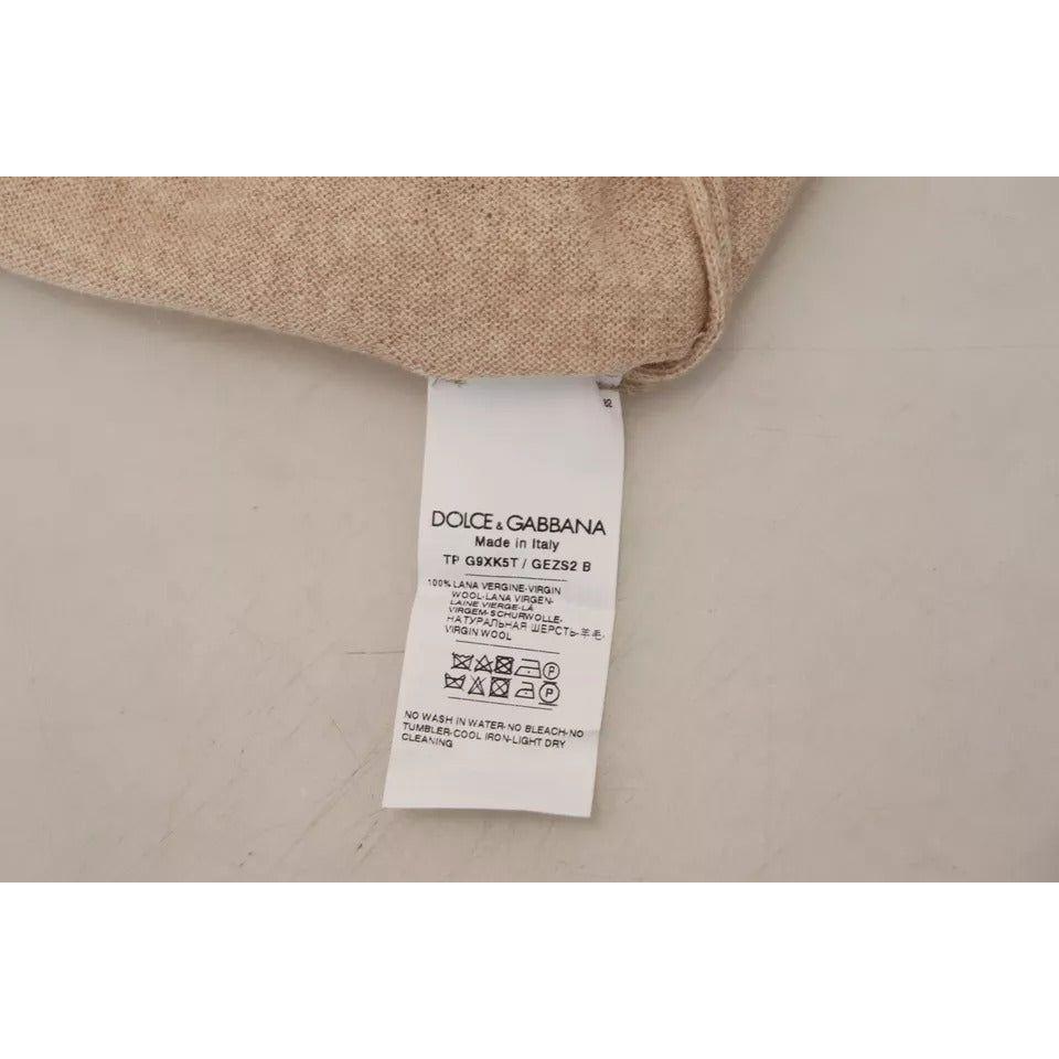 Dolce & Gabbana Beige Virgin Wool Crew Neck Pullover Sweater Dolce & Gabbana Dark Gray