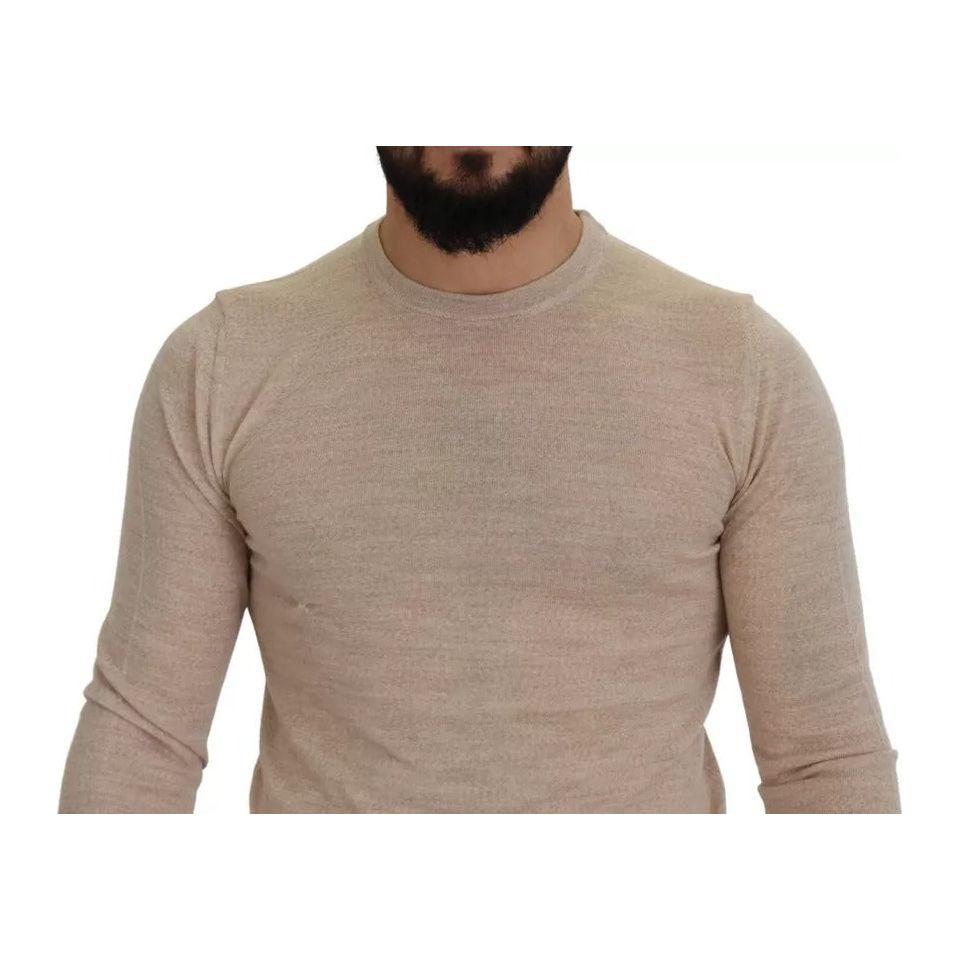 Dolce & Gabbana Beige Virgin Wool Crew Neck Pullover Sweater Dolce & Gabbana Rosy Brown