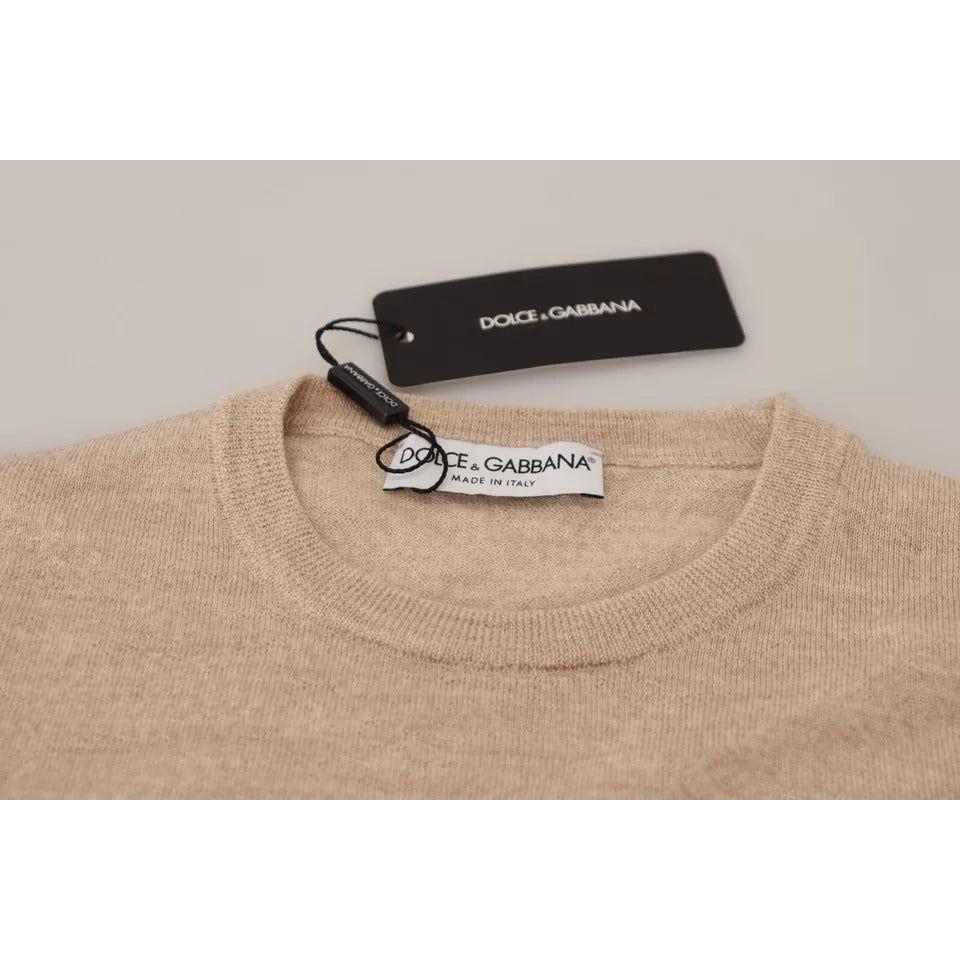 Dolce & Gabbana Beige Virgin Wool Crew Neck Pullover Sweater Dolce & Gabbana Tan