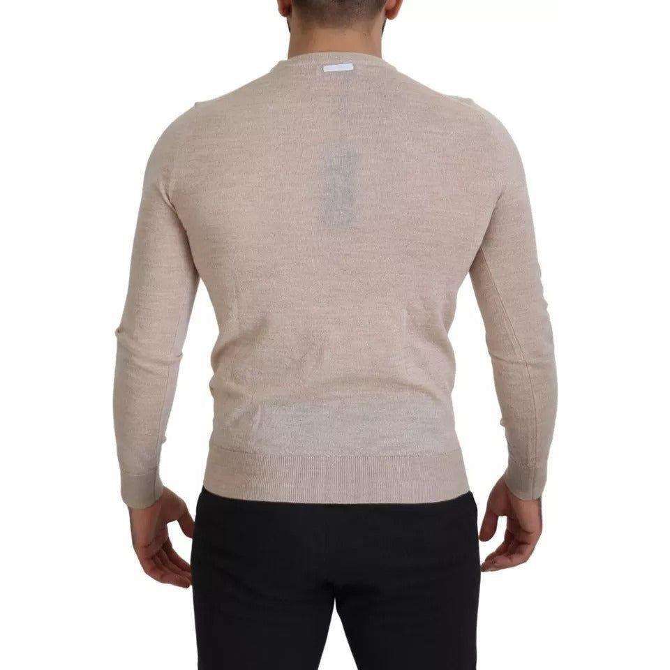 Dolce & Gabbana Beige Virgin Wool Crew Neck Pullover Sweater Dolce & Gabbana Dark Gray
