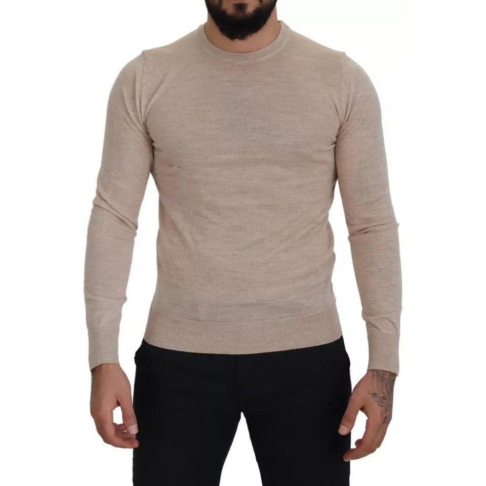 Dolce & Gabbana Beige Virgin Wool Crew Neck Pullover Sweater Dolce & Gabbana Rosy Brown