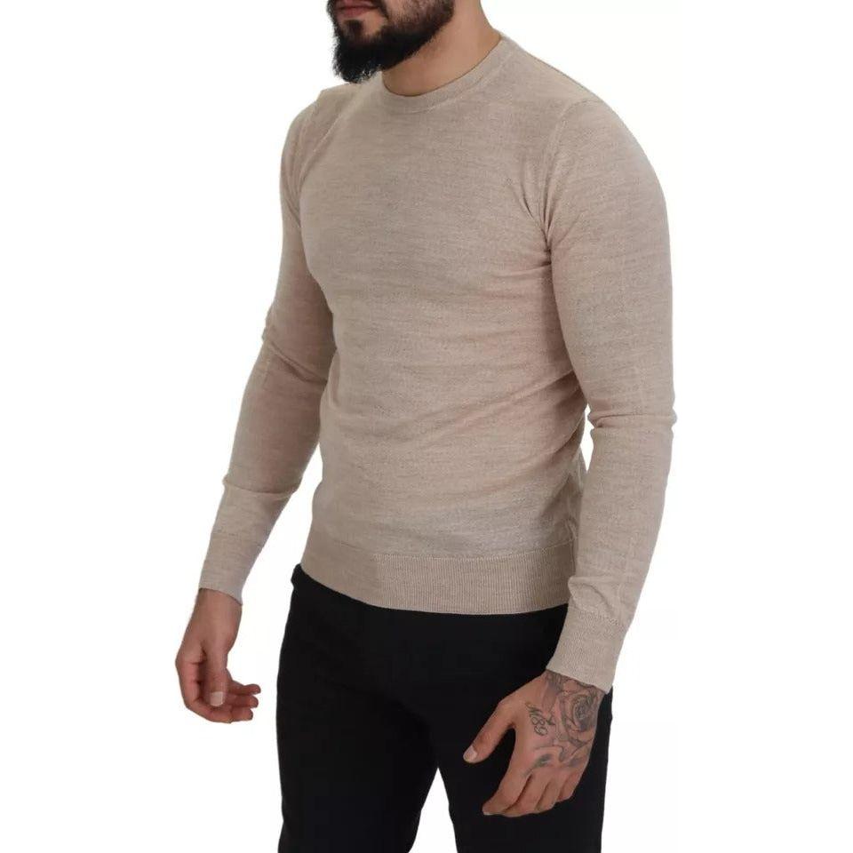 Dolce & Gabbana Beige Virgin Wool Crew Neck Pullover Sweater Dolce & Gabbana Rosy Brown