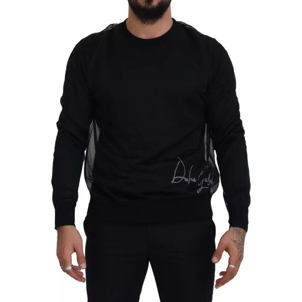 Dolce & Gabbana Black Polyester Crewneck Men Pullover Sweater Dolce & Gabbana Black