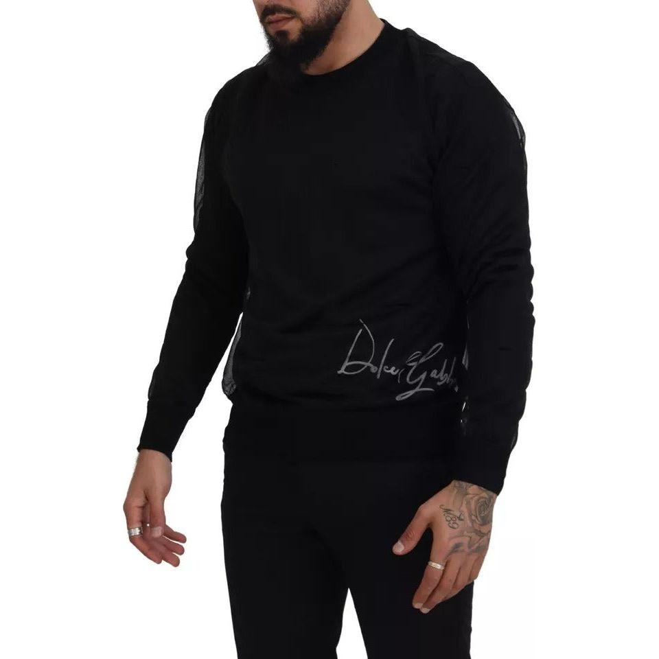 Dolce & Gabbana Black Polyester Crewneck Men Pullover Sweater Dolce & Gabbana Black