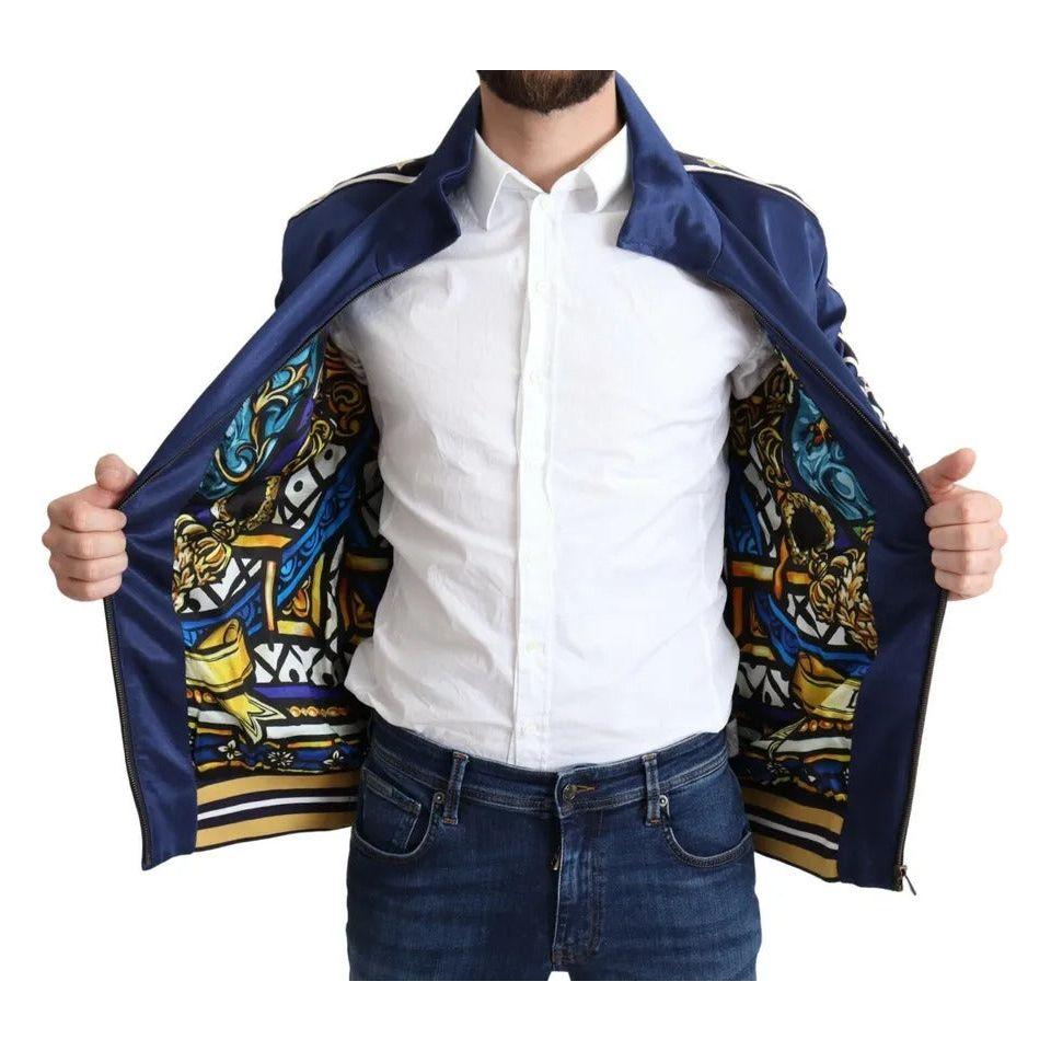 Dolce & Gabbana Blue Heraldic Patch Striped King Bee Sweater Dolce & Gabbana Dark Slate Gray