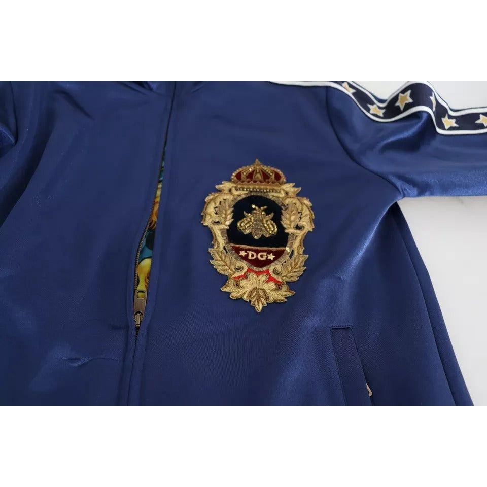 Dolce & Gabbana Blue Heraldic Patch Striped King Bee Sweater Dolce & Gabbana Dark Slate Gray