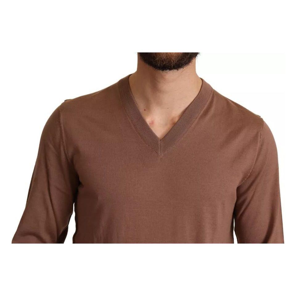 Dolce & Gabbana Brown Silk Cashmere Pullover Sweater Dolce & Gabbana Sienna