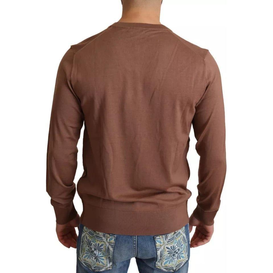 Dolce & Gabbana Brown Silk Cashmere Pullover Sweater Dolce & Gabbana Dark Olive Green