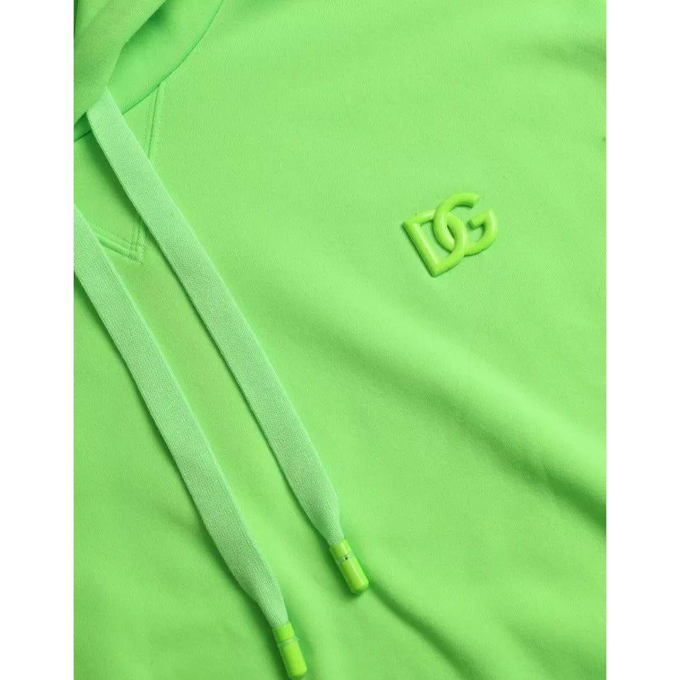 Dolce & Gabbana Neon Green Logo Pullover Hooded Sweatshirt Sweater Dolce & Gabbana Light Green