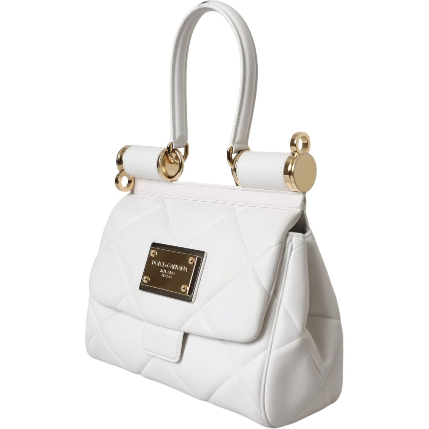 Dolce & Gabbana White Calf Leather 90's SICILY Shoulder Satchel Bag Dolce & Gabbana Light Gray