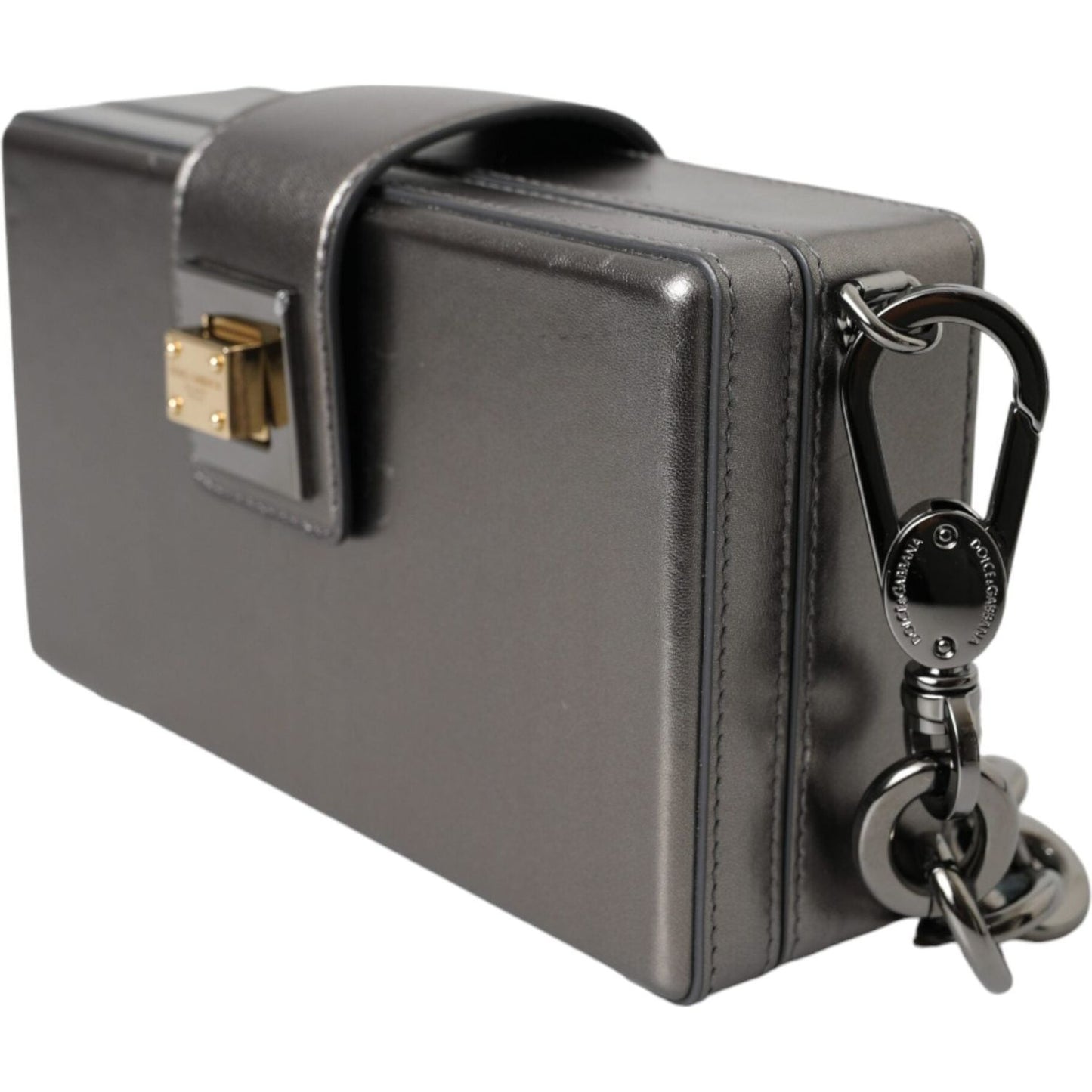 Dolce & Gabbana Metallic Gray Calfskin Leather DG BOX Shoulder Bag Dolce & Gabbana Dim Gray