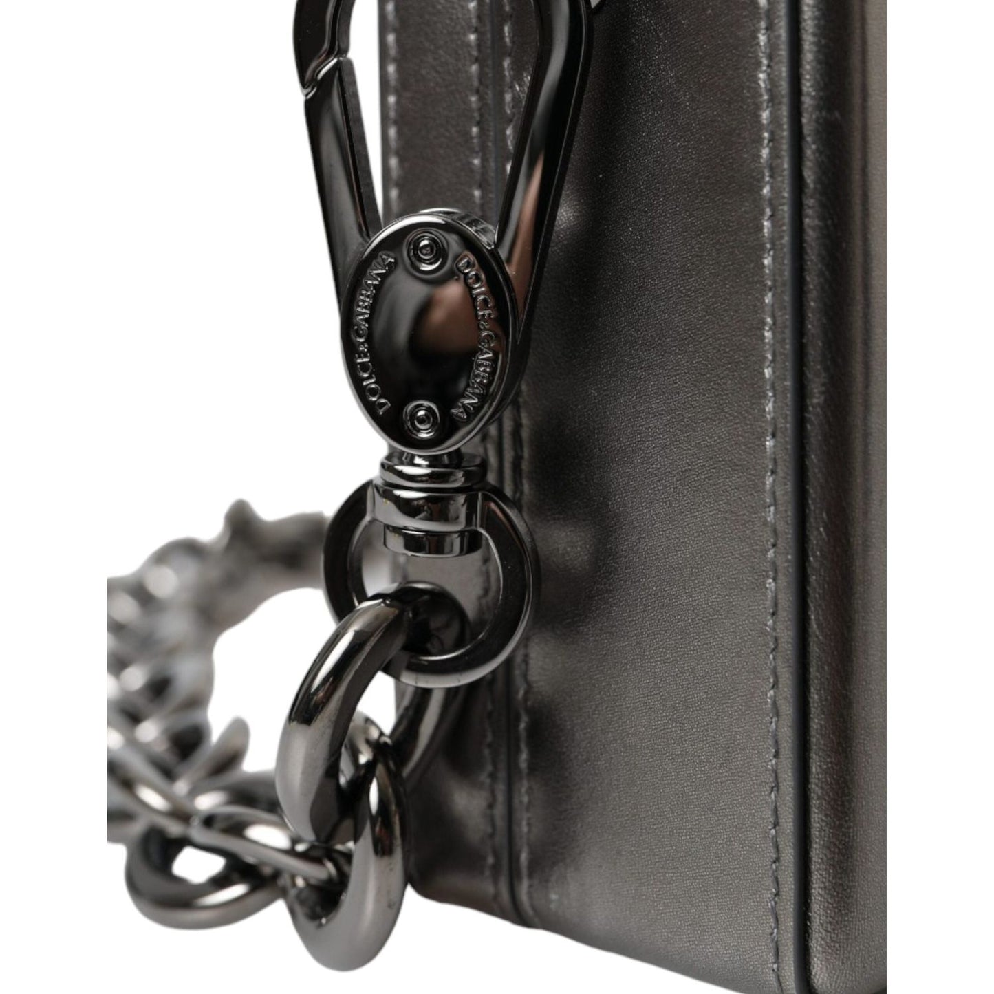 Dolce & Gabbana Metallic Gray Calfskin Leather DG BOX Shoulder Bag Dolce & Gabbana Dark Slate Gray