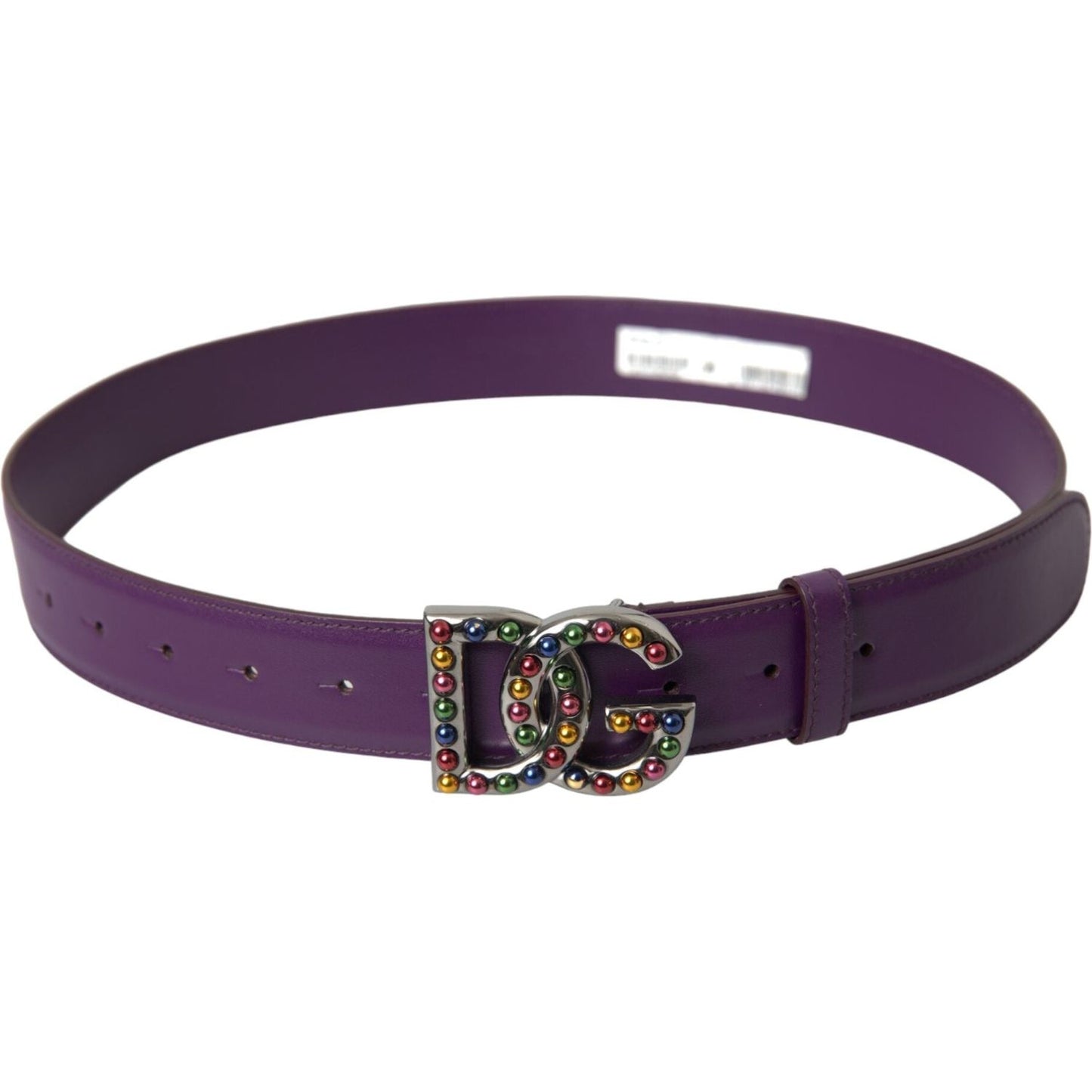 Dolce & Gabbana Purple Leather DG Logo Studs Metal Buckle Belt BEL9199-80