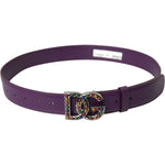 Dolce & Gabbana Purple Leather DG Logo Studs Metal Buckle Belt BEL9199-80