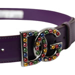 Dolce & Gabbana Purple Leather DG Logo Studs Metal Buckle Belt BEL9199-80