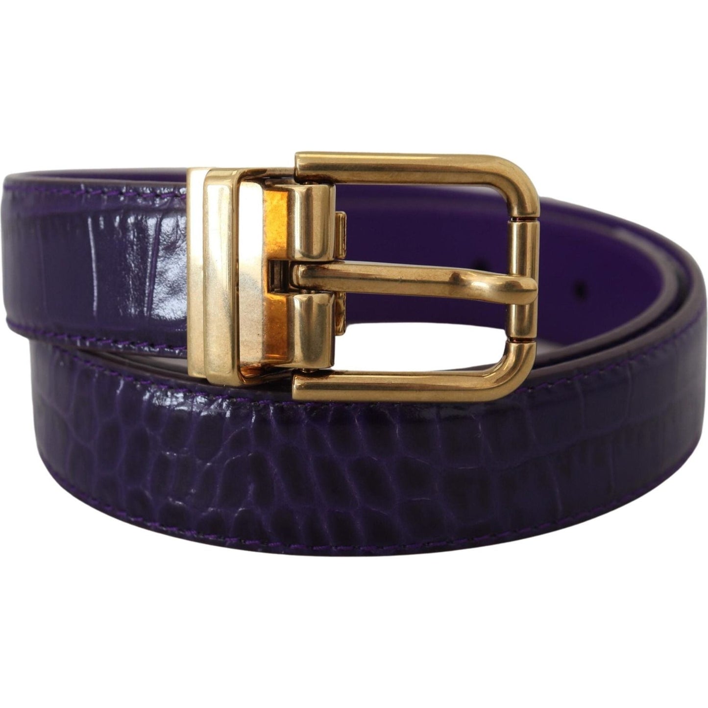 Dolce & Gabbana Purple Exotic Leather Gold Metal Buckle Belt WMB316-70