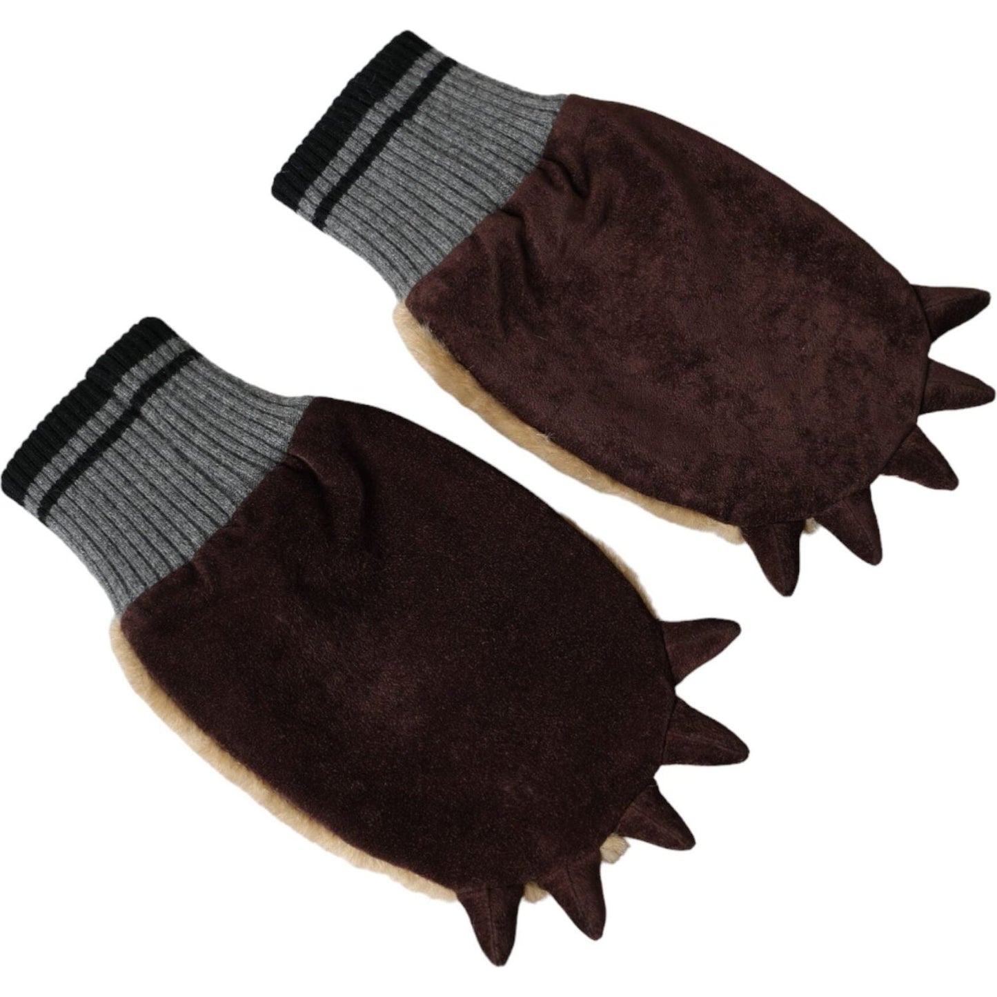 Dolce & Gabbana Beige Acrylic Knitted Fur Wrist Mitten Gloves Dolce & Gabbana Black