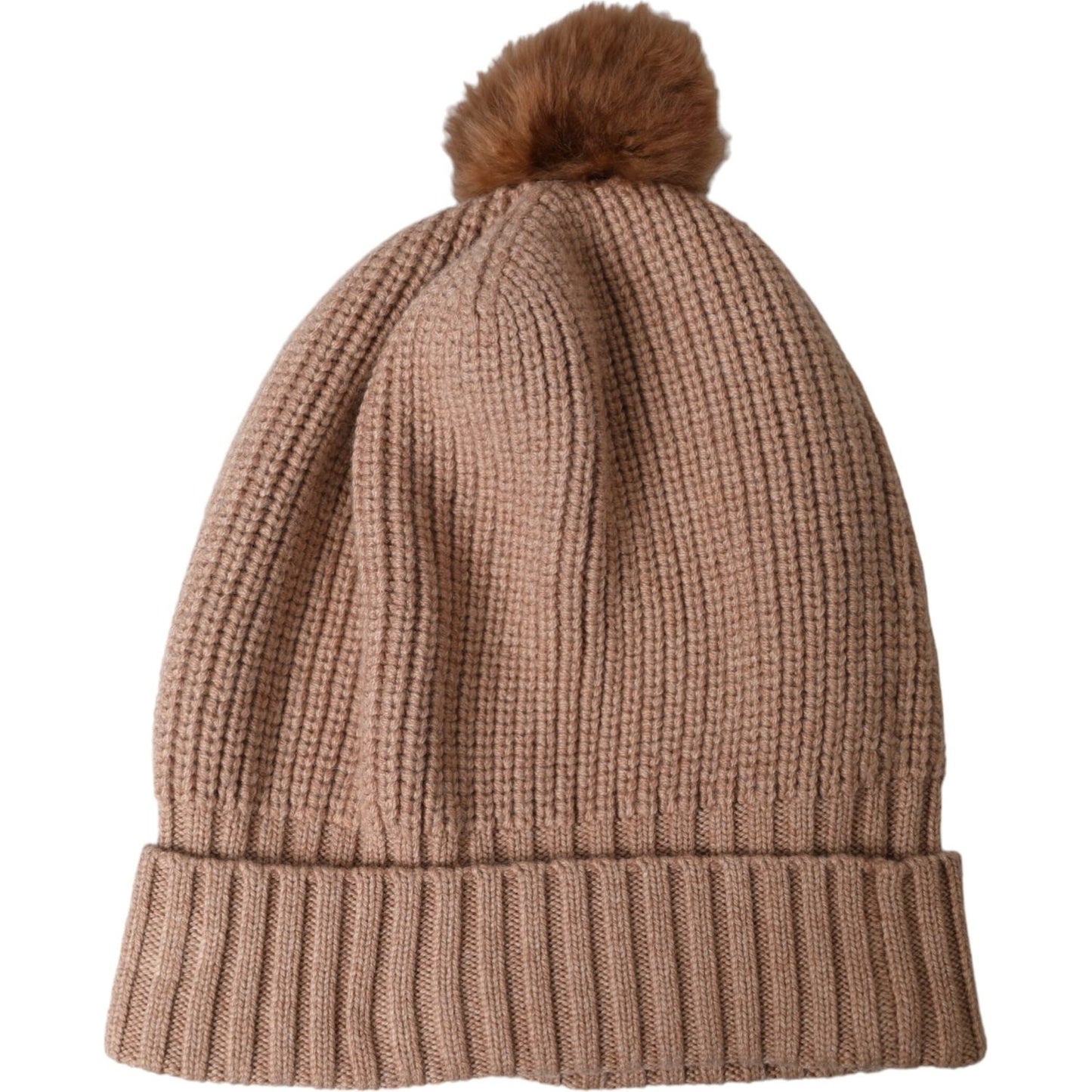 Dolce & Gabbana Brown Solid Knitted Fur Ball Winter Beanie Hat Dolce & Gabbana Dim Gray