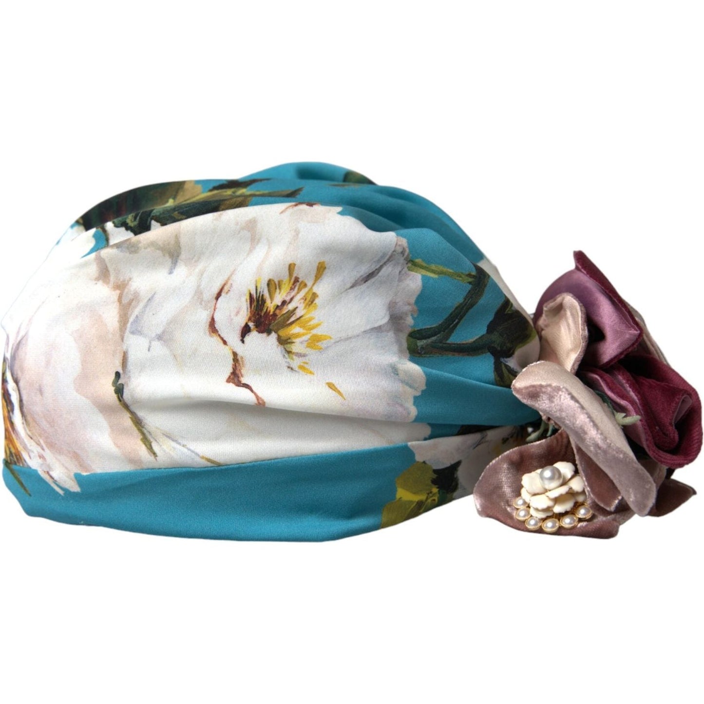 Dolce & Gabbana Blue Floral Motif Turban Head Hat Women Dolce & Gabbana Light Gray