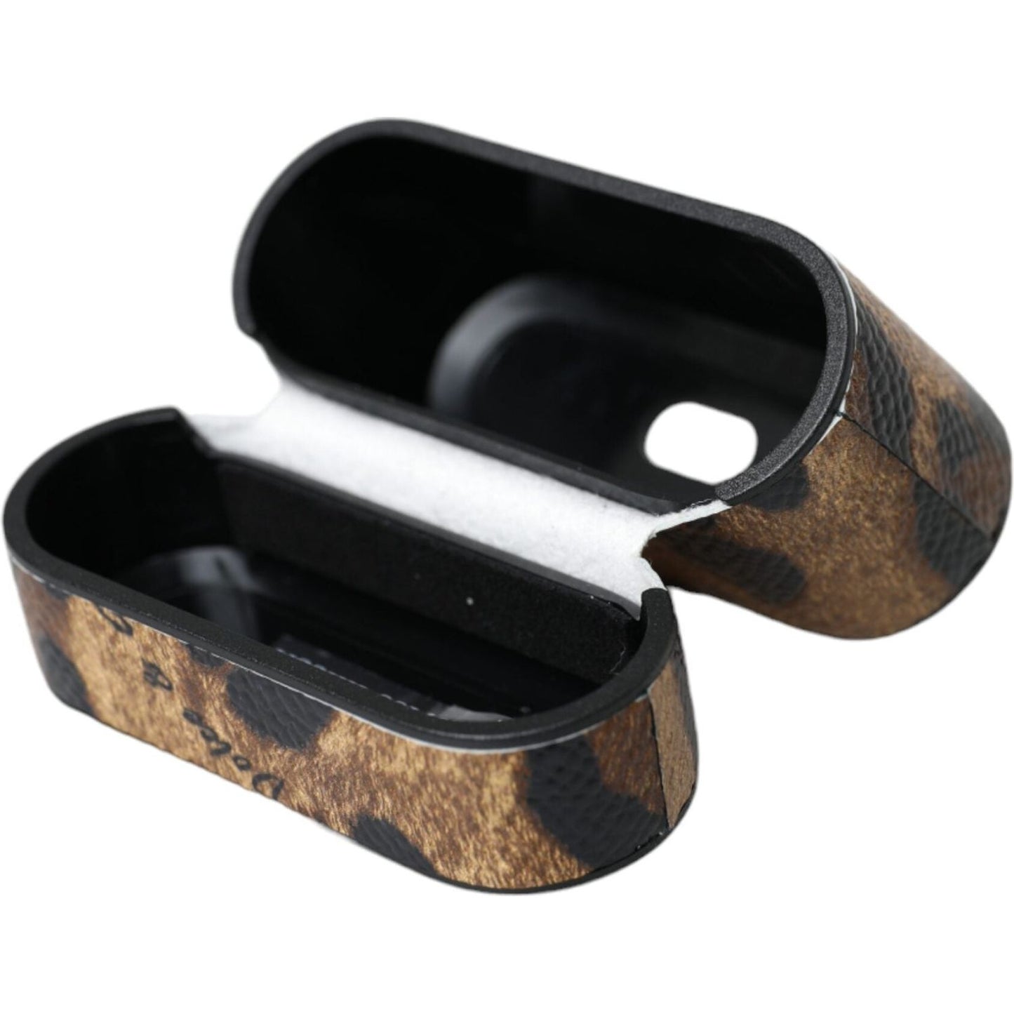 Dolce & Gabbana Brown Leopard Calf Leather Metal Logo Plaque Airpods Case Dolce & Gabbana Black