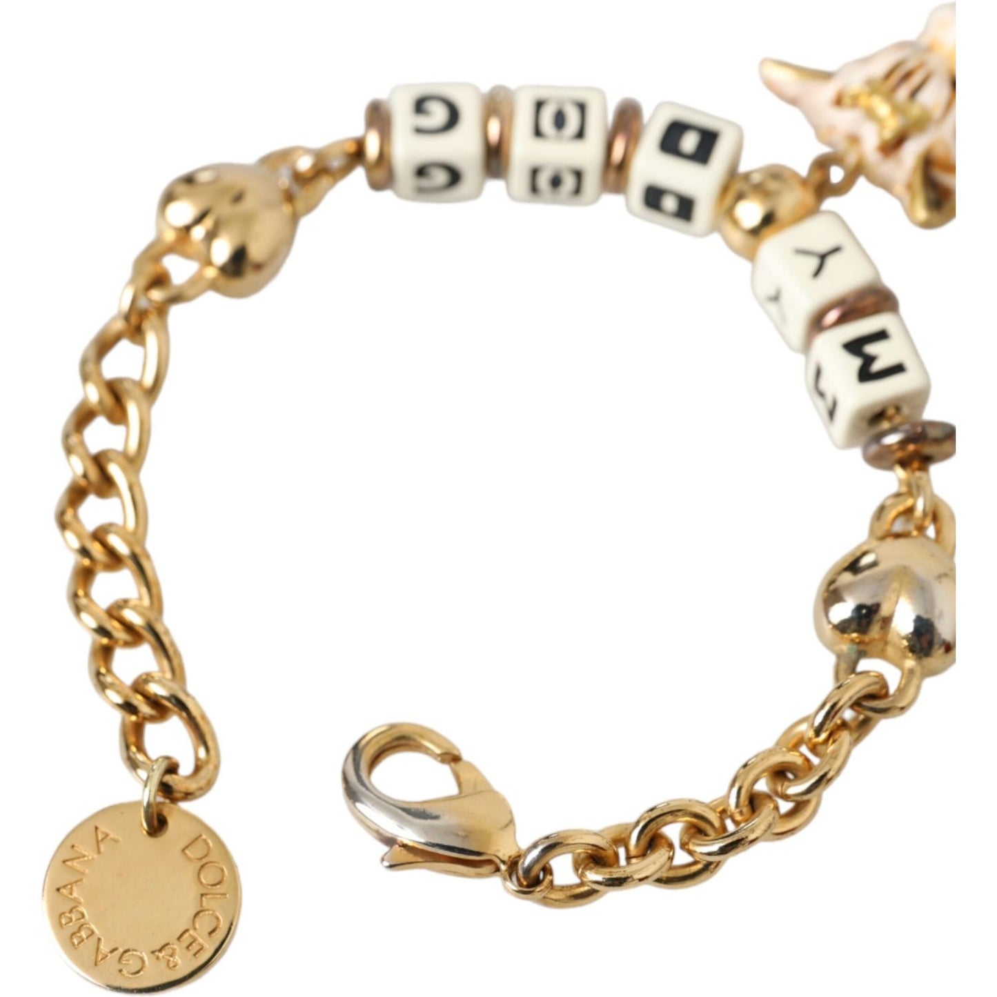 Dolce & Gabbana Gold Tone Brass Chain MY DOG Heart Bracelet Bracelet Dolce & Gabbana Tan