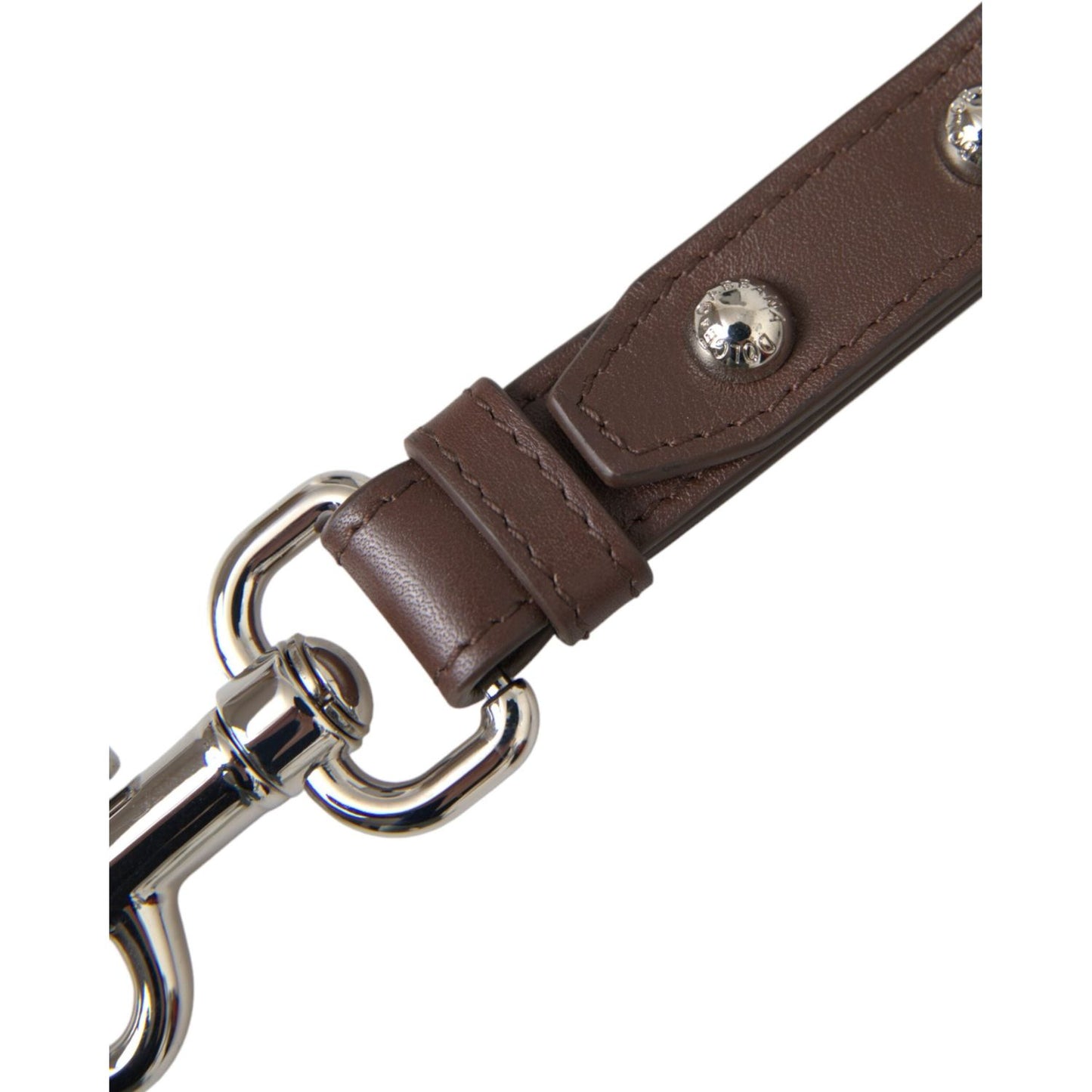 Dolce & Gabbana Brown Plain Leather Silver Brass Keyring Holder Keychain Dolce & Gabbana Dark Slate Gray