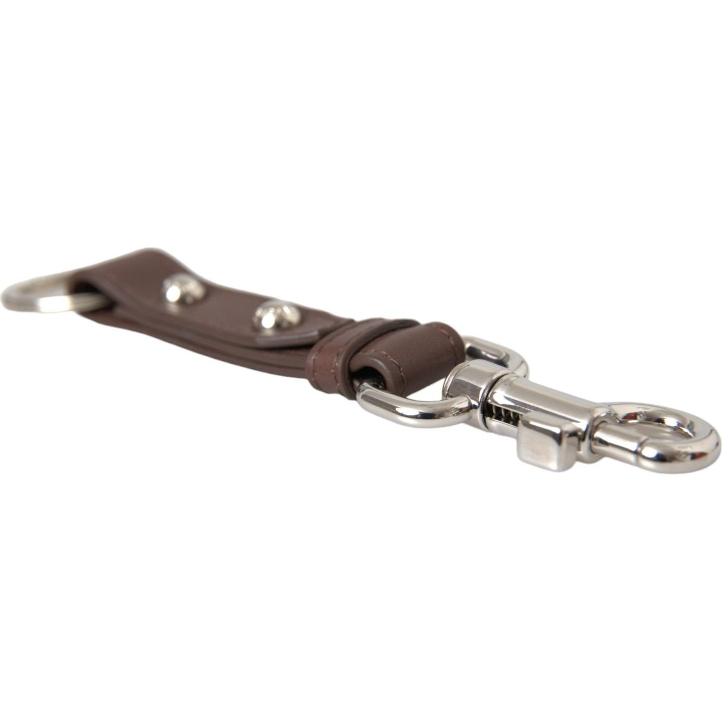 Dolce & Gabbana Brown Plain Leather Silver Brass Keyring Holder Keychain Dolce & Gabbana Dim Gray