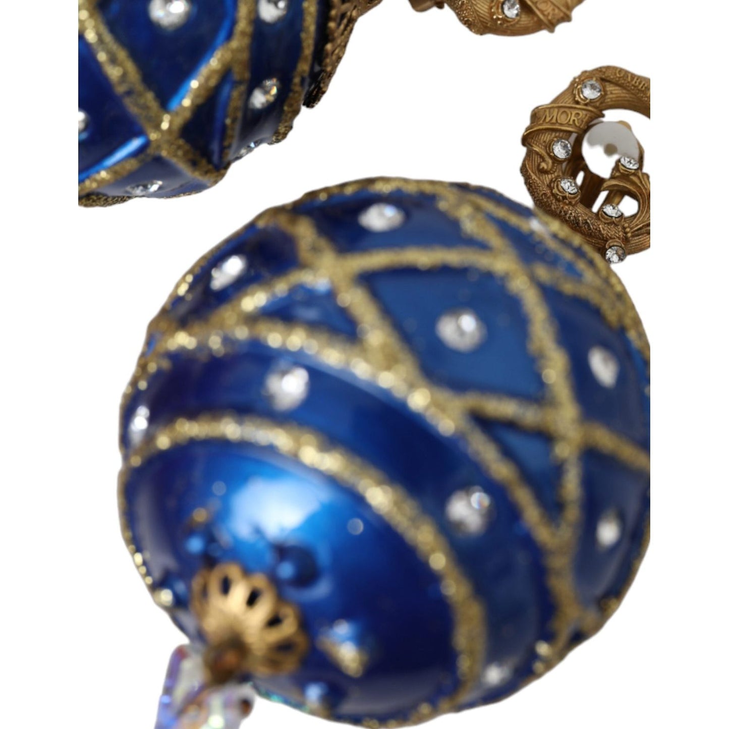 Dolce & Gabbana Gold Brass Blue Dangle Christmas Ball Crystal Clip On Earrings Earrings Dolce & Gabbana Dark Slate Gray