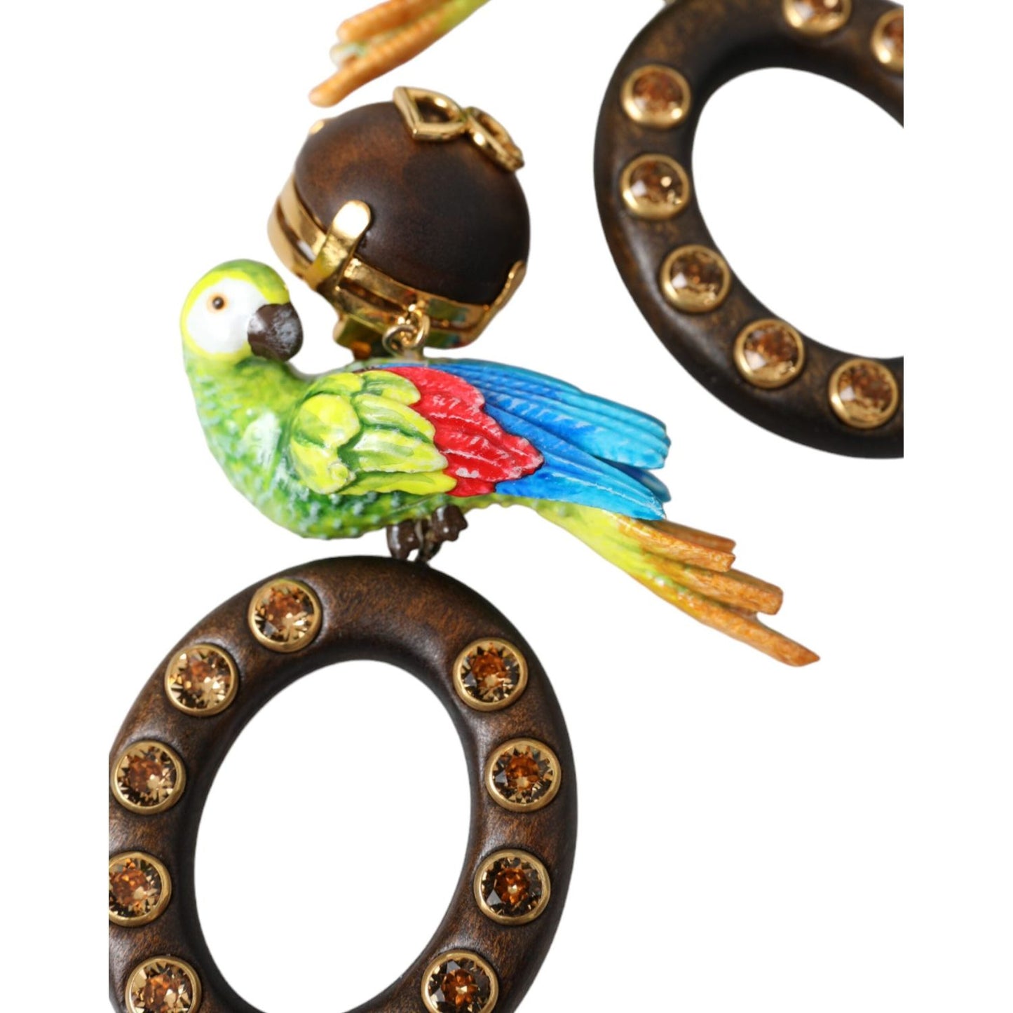 Dolce & Gabbana Multicolor Parrot Wood Brass Crystal Embellished Earrings Earrings Dolce & Gabbana Dark Slate Gray