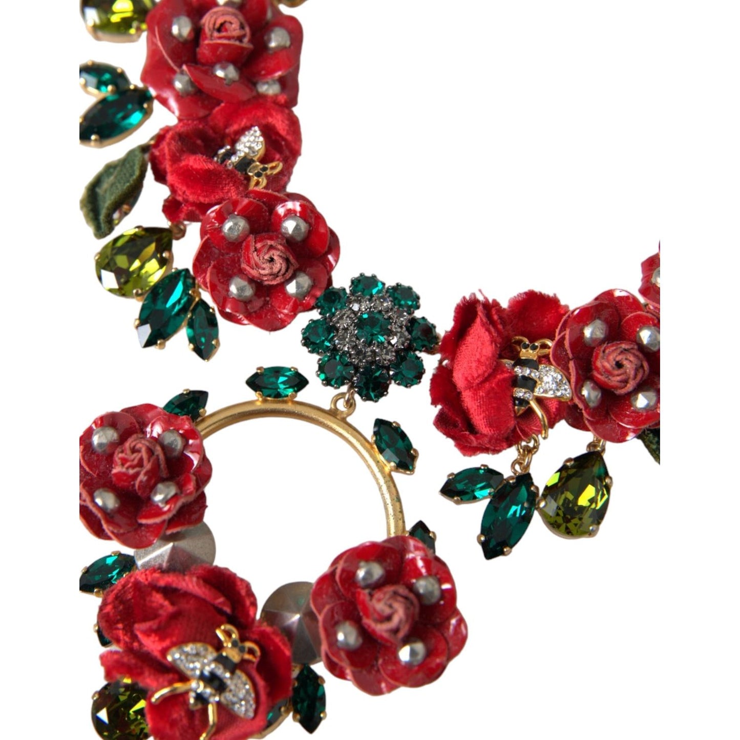 Dolce & Gabbana Gold Brass Link Chain RosePetal Crystal Pendant Necklace Dolce & Gabbana Brown