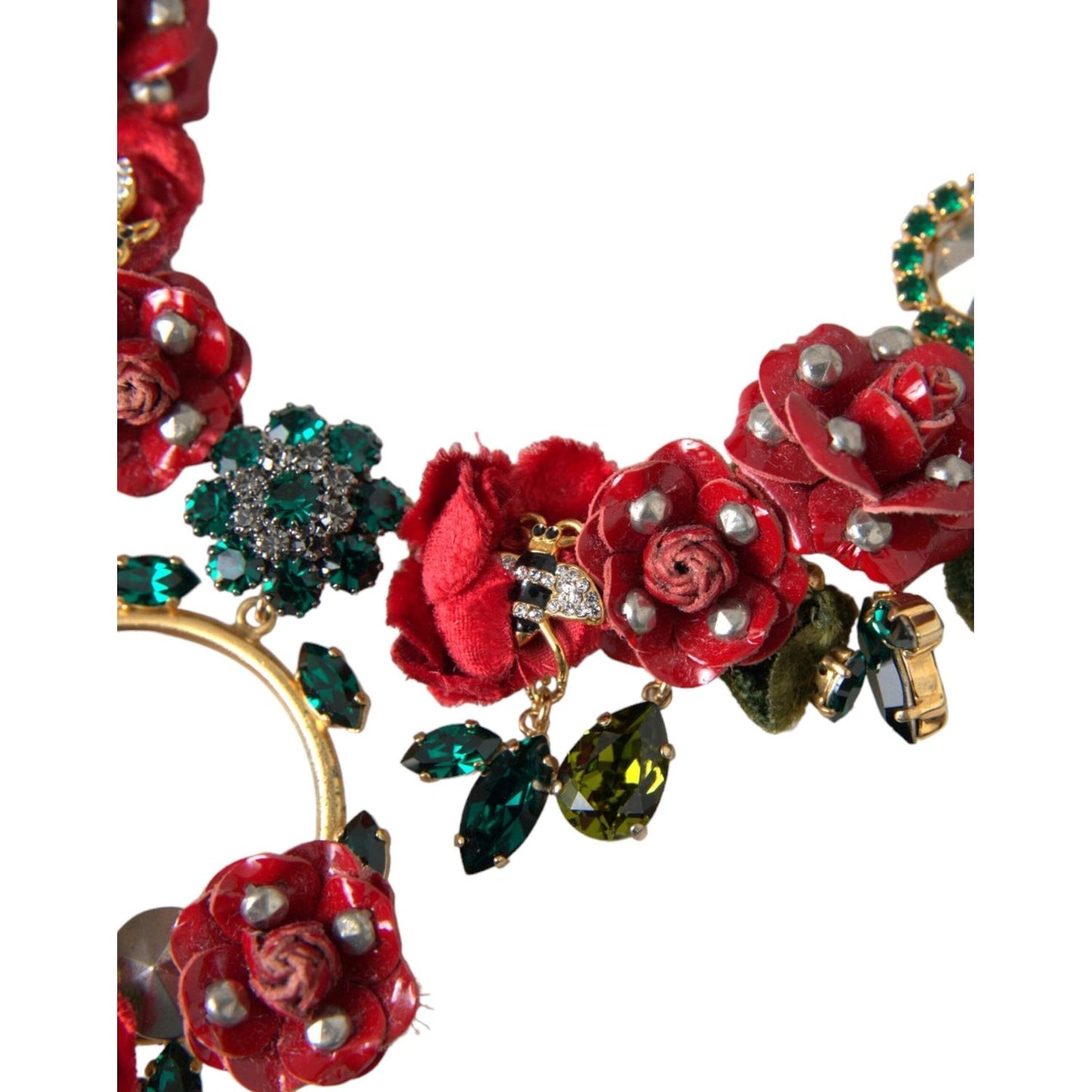 Dolce & Gabbana Gold Brass Link Chain RosePetal Crystal Pendant Necklace Dolce & Gabbana Saddle Brown
