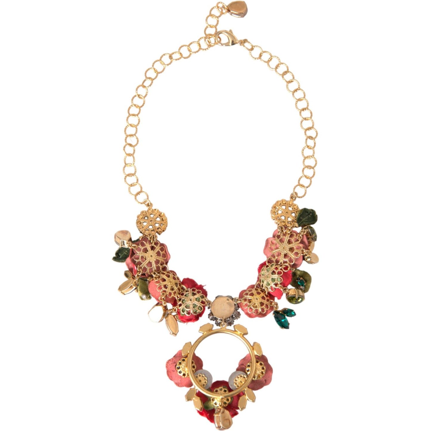 Dolce & Gabbana Gold Brass Link Chain RosePetal Crystal Pendant Necklace Dolce & Gabbana Dark Salmon
