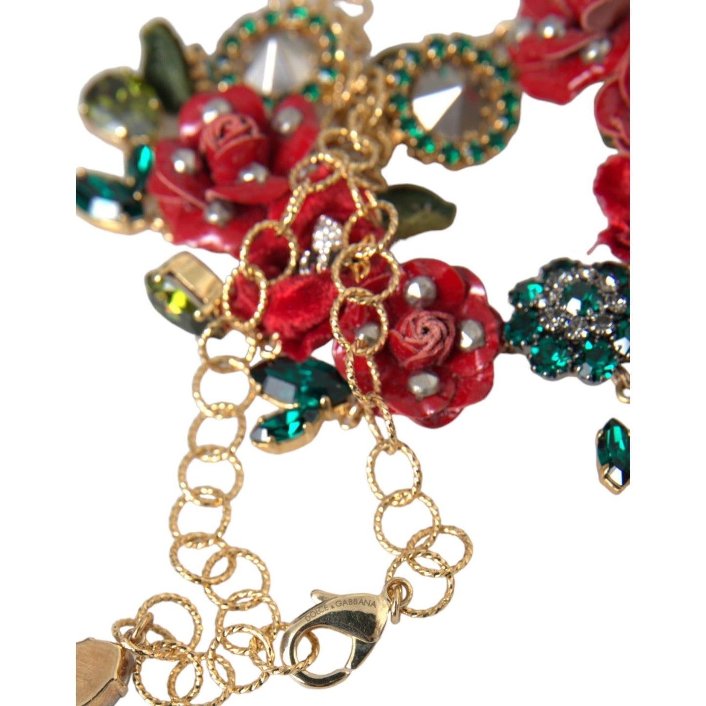 Dolce & Gabbana Gold Brass Link Chain RosePetal Crystal Pendant Necklace Dolce & Gabbana Sienna
