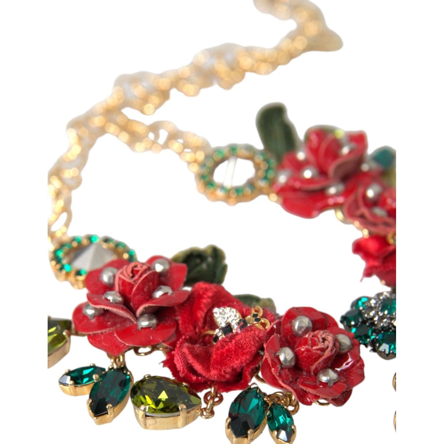 Dolce & Gabbana Gold Brass Link Chain RosePetal Crystal Pendant Necklace Dolce & Gabbana Brown