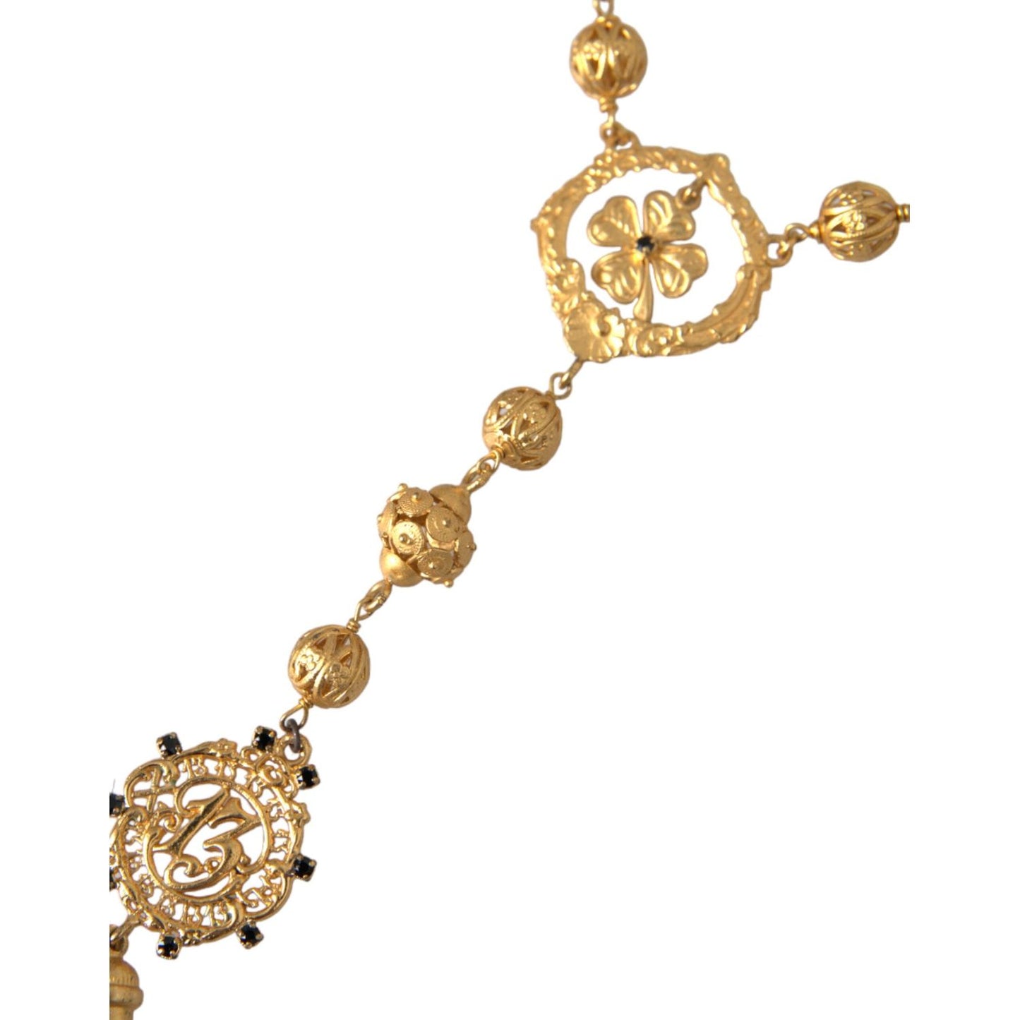 Dolce & Gabbana Gold Tone Chain Brass Beaded Statement Sicily Necklace Necklace Dolce & Gabbana Dark Khaki