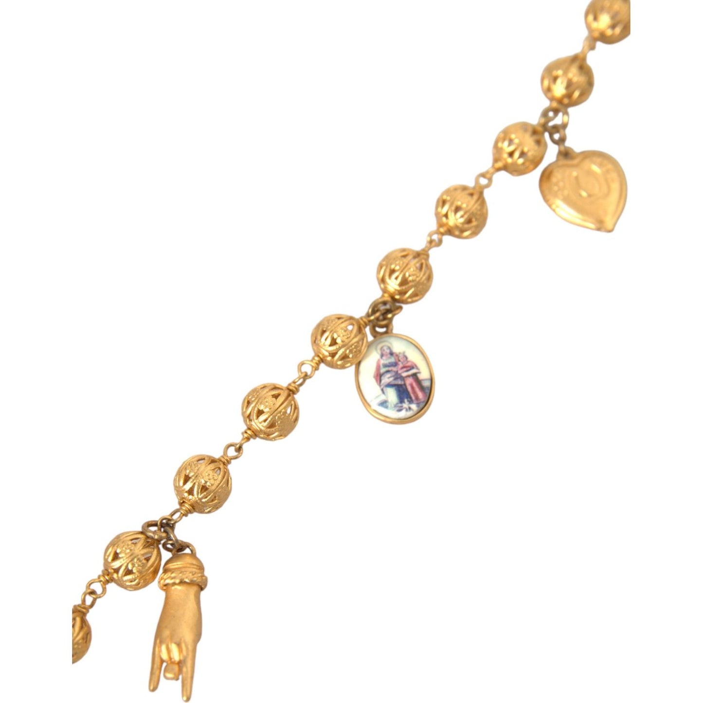 Dolce & Gabbana Gold Tone Chain Brass Beaded Statement Sicily Necklace Necklace Dolce & Gabbana Dark Khaki