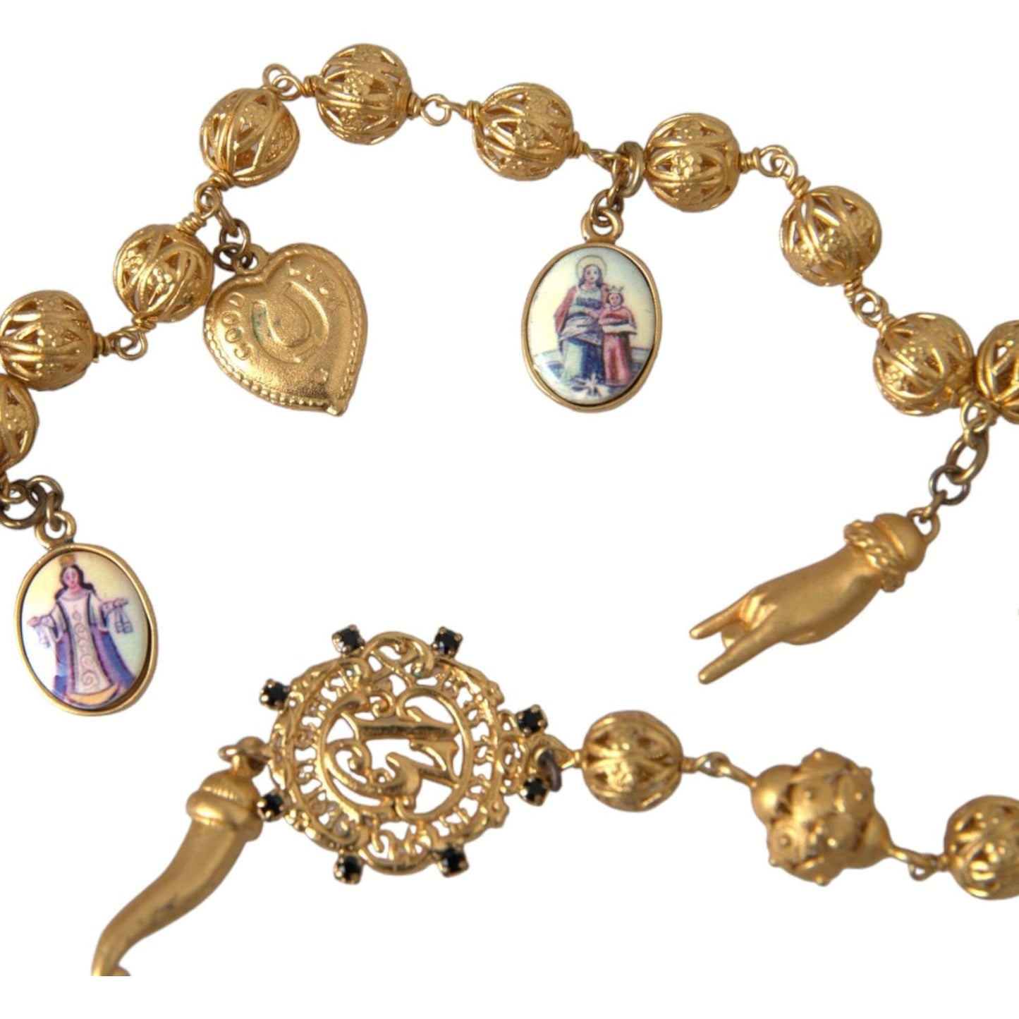 Dolce & Gabbana Gold Tone Chain Brass Beaded Statement Sicily Necklace Necklace Dolce & Gabbana Sienna