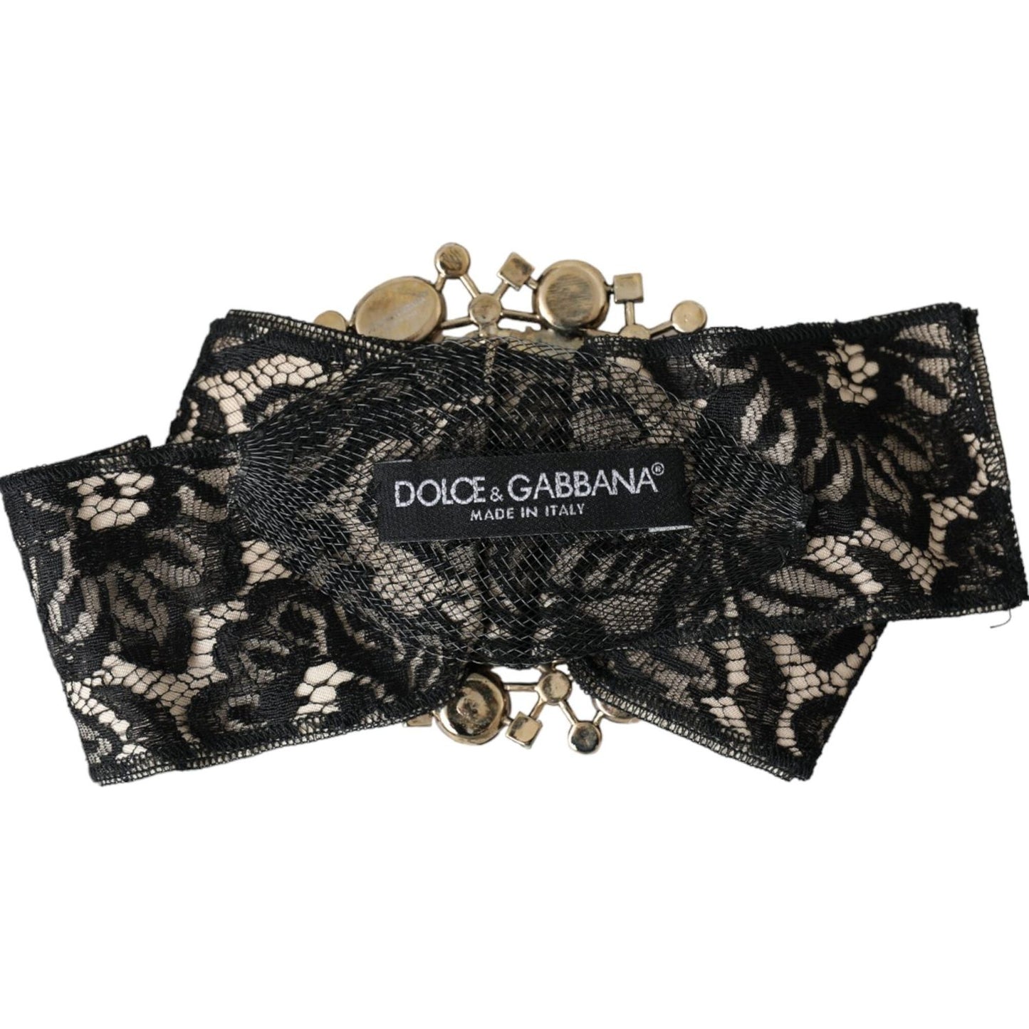 Dolce & Gabbana Black Lace Crystal Handmade Brooch Hair Pin FASHION ACCESSORIES Dolce & Gabbana Black