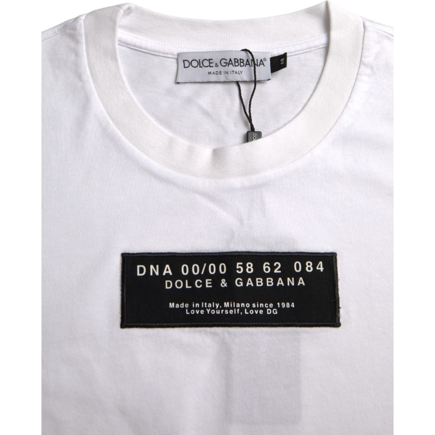 Dolce & Gabbana White Cotton DG Applique Men Casual T-shirt Dolce & Gabbana Light Gray
